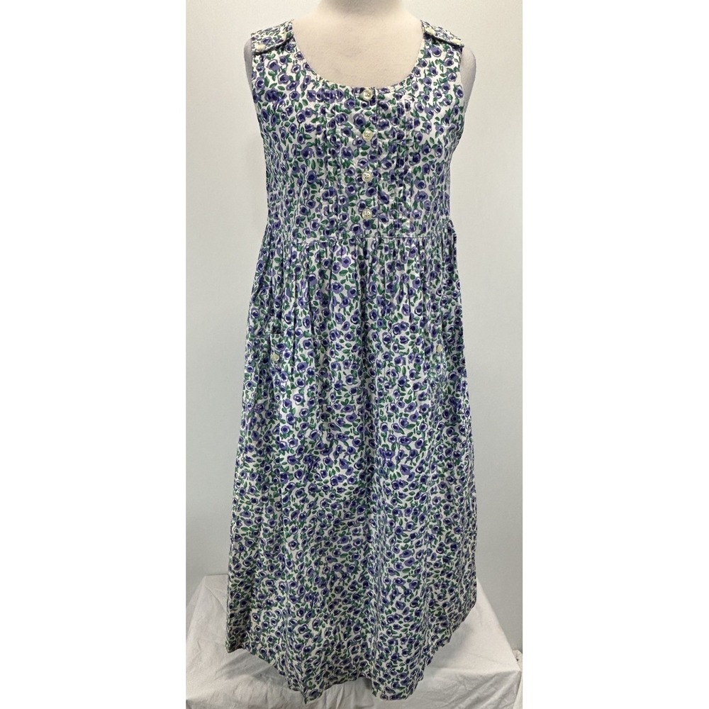 Vtg Bryn Connelly Midi Floral Jumper Dress Women's M Purple Modest Teacher 90s